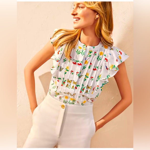 Ann Taylor Tops - Ann Taylor White Flutter Sleeve Pin-tuck Button-down Blouse